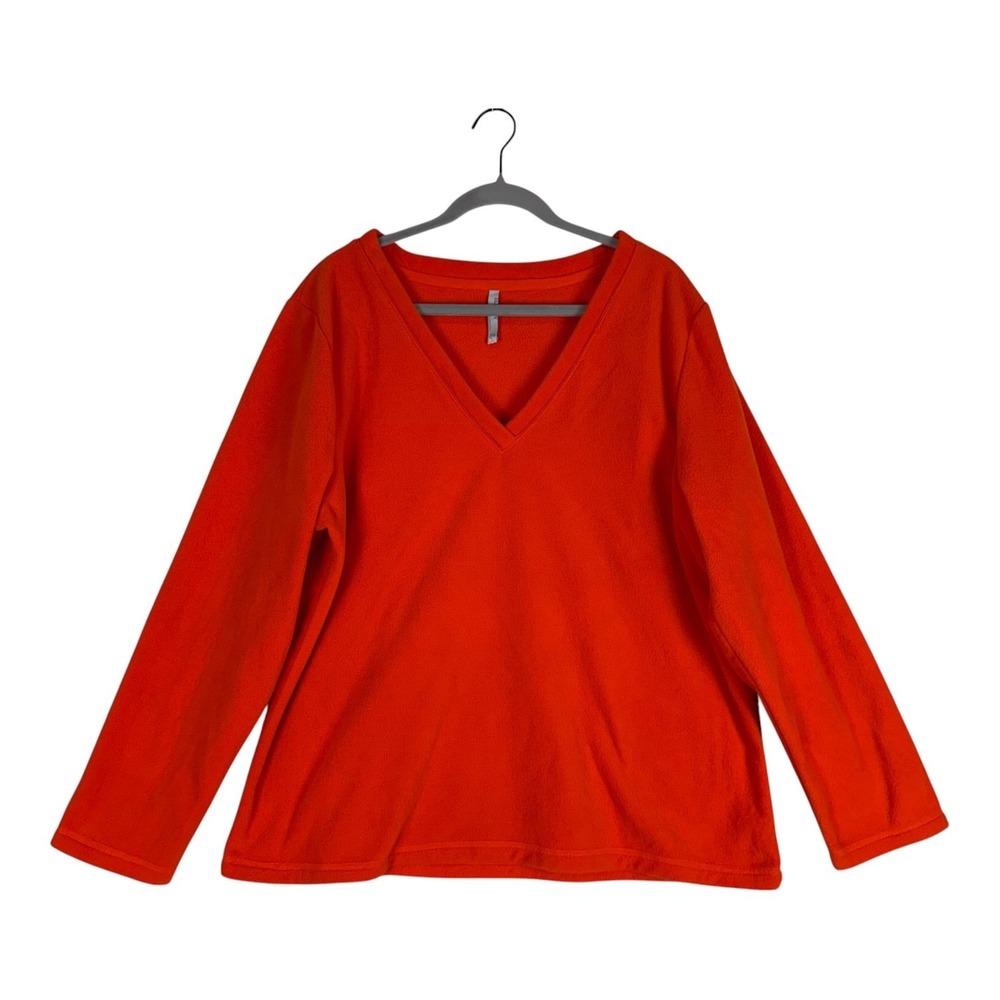 Old Navy Shirt Womens XXL Orange V Neck Long Sleeve Fleece Pullover Top